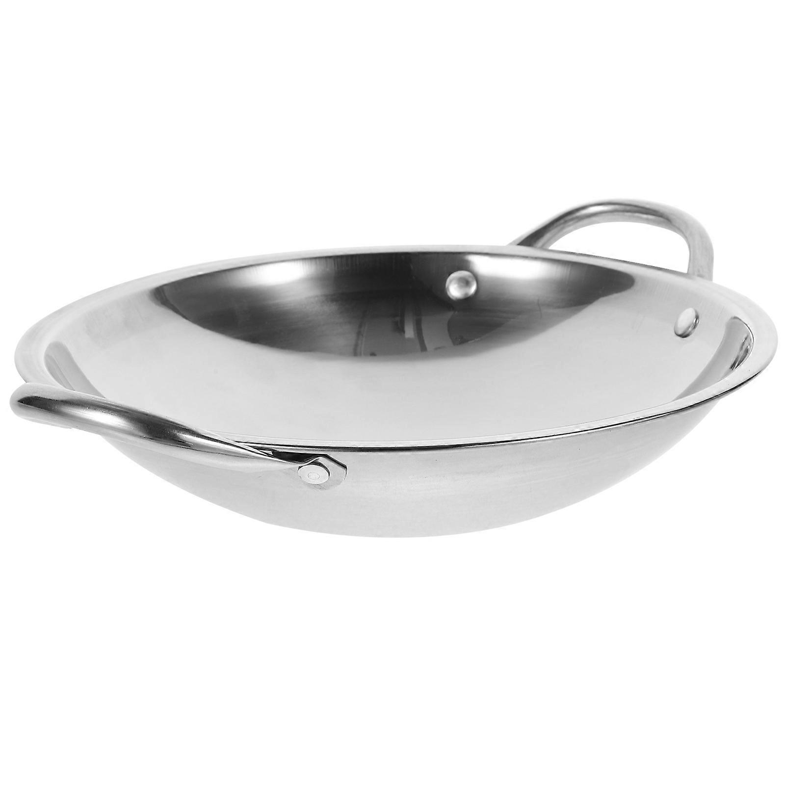 Stainless Steel Wok Pan 3Pcs Double Handle Cooking Tool For Home Kitchen Outdoor Camping 23X22X5CM Silver Dry Pot