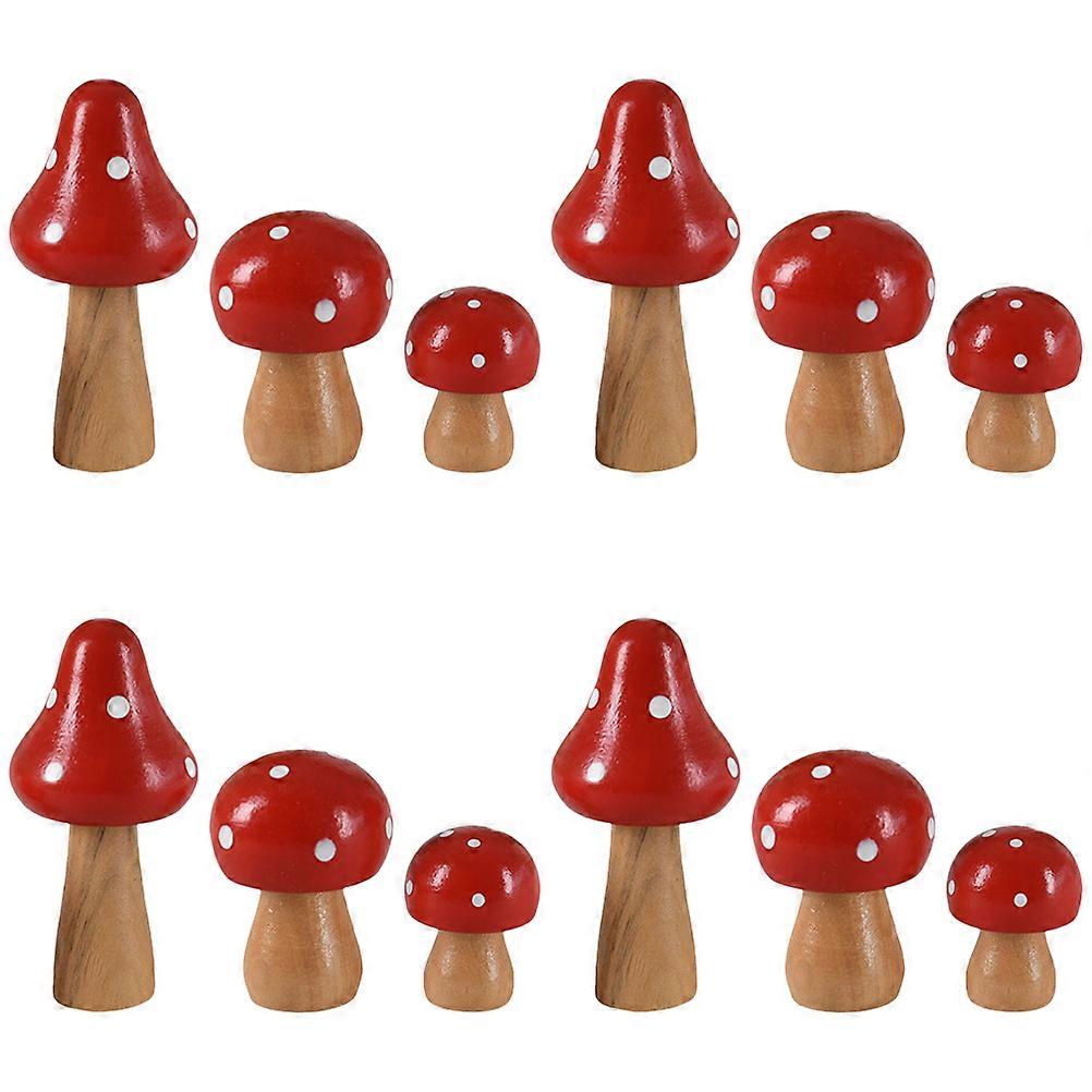 Durable Wood Mushroom Adornments for Decor 12Pcs Small Figurine Set