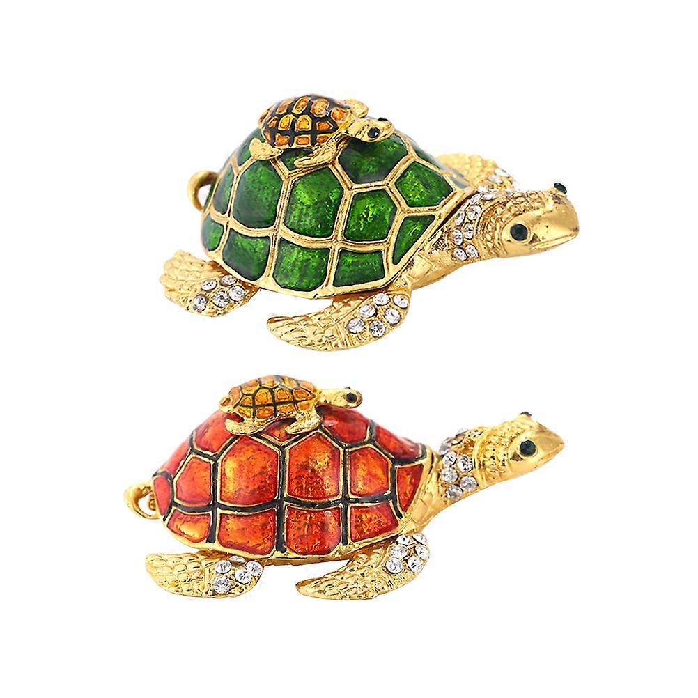 Cartoon Turtle Metal Crafts Ornaments For Home Decoration In Green Color 2Pcs