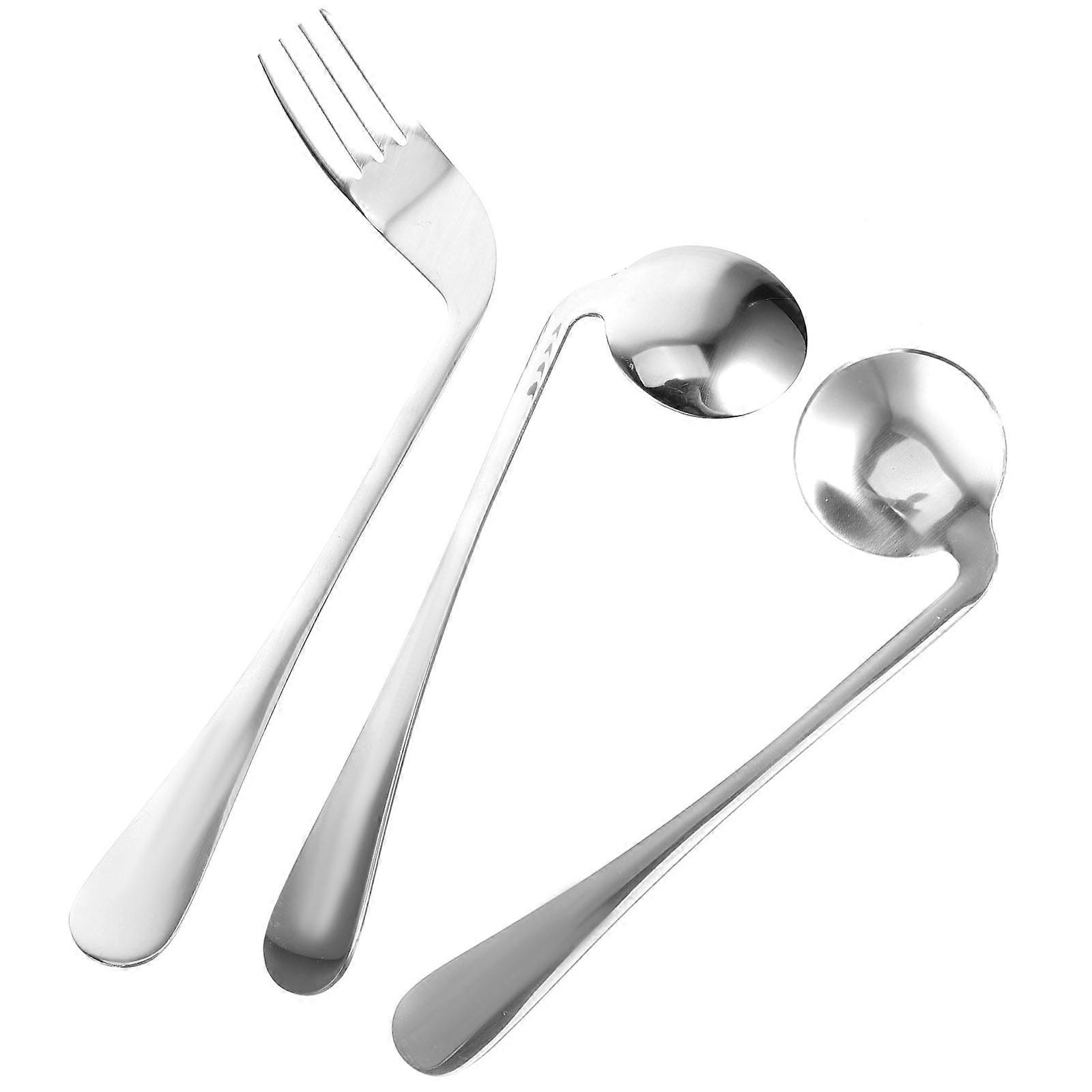 Silver Stainless Steel Curved Fork for Elderly Feeding Aid 1Set