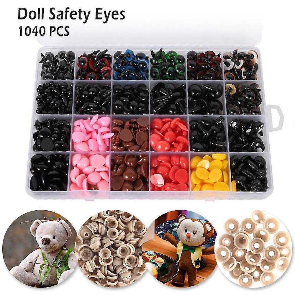 Harupink 1040 Pcs Colorful Plastic Safety Eyes And Noses With Washers Assorted Sizes For Doll,Puppet,Teddy Bear,Plush Animal