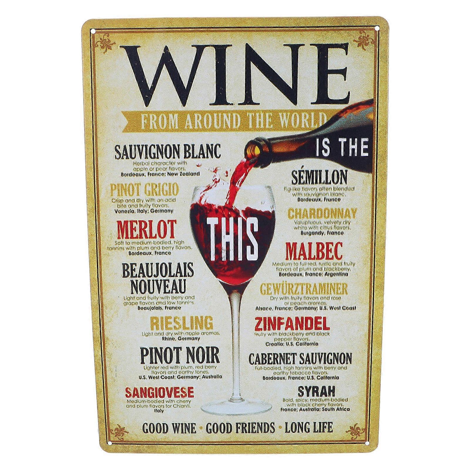 Retro Vintage Tin Sign for Bar Decoration Wine from Around The World