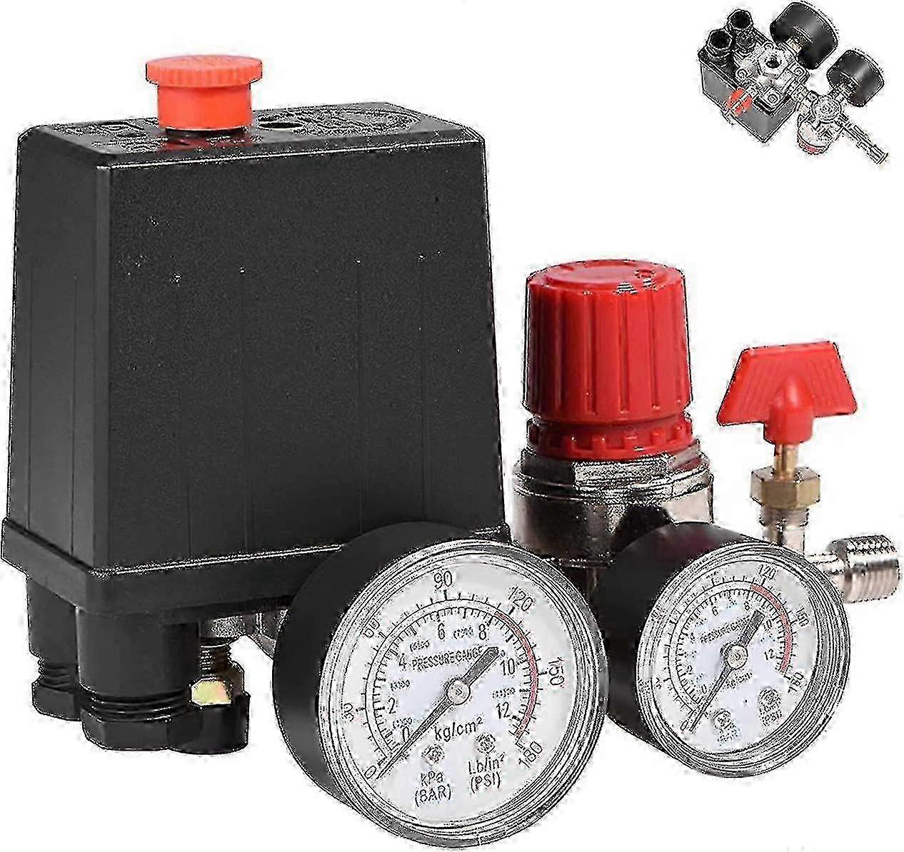25-26 90-120psi 4 Port Single Stage Air Compressor Pressure Switch With Gauges For Quick Pressure Reduction f26