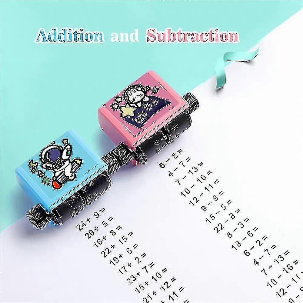 2pcs Smart Roller Digital Teaching Stamp Addition And Subtraction Math Practice Questions With Printing Oil