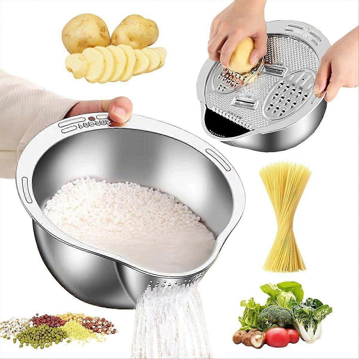 Rice Washer Strainer Bowl with Grater,for Cleaning Quinoa, Fruits, Vegetables, Bean Versatile Kitch