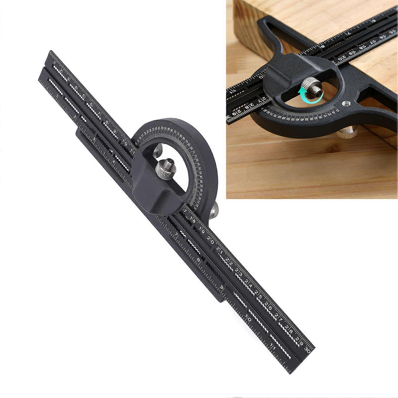Combination Angle Ruler Multi Function Movable Woodworking Horizontal Universal Vernier Bevel Protractor 300mm Black 