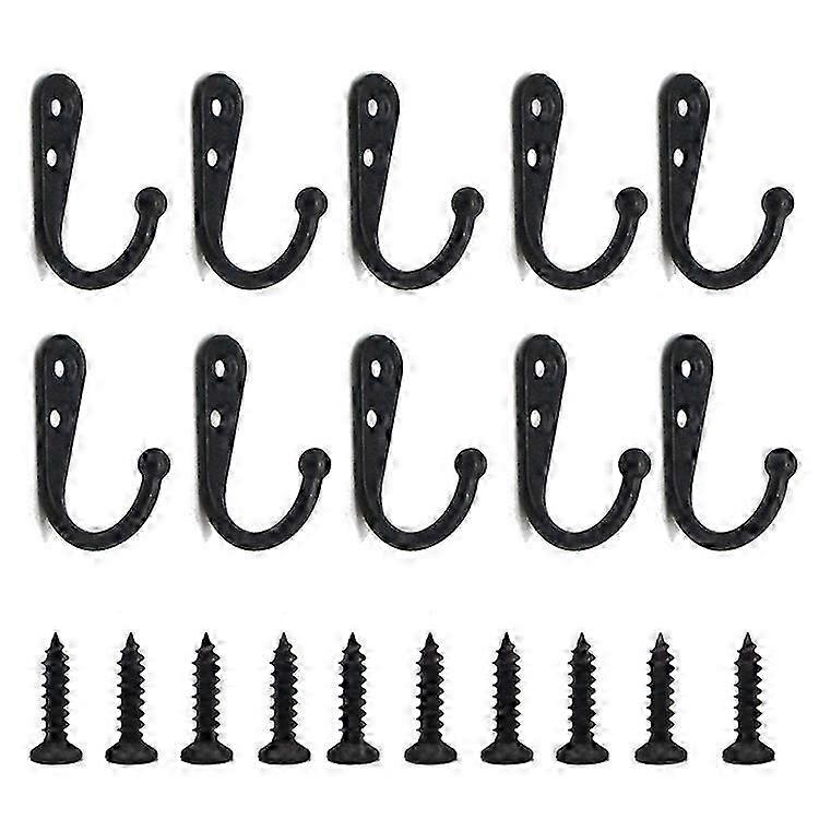 10pcs Black Single Hooks Wall Hooks Black Coat Hook Equipped with Mounting Screws