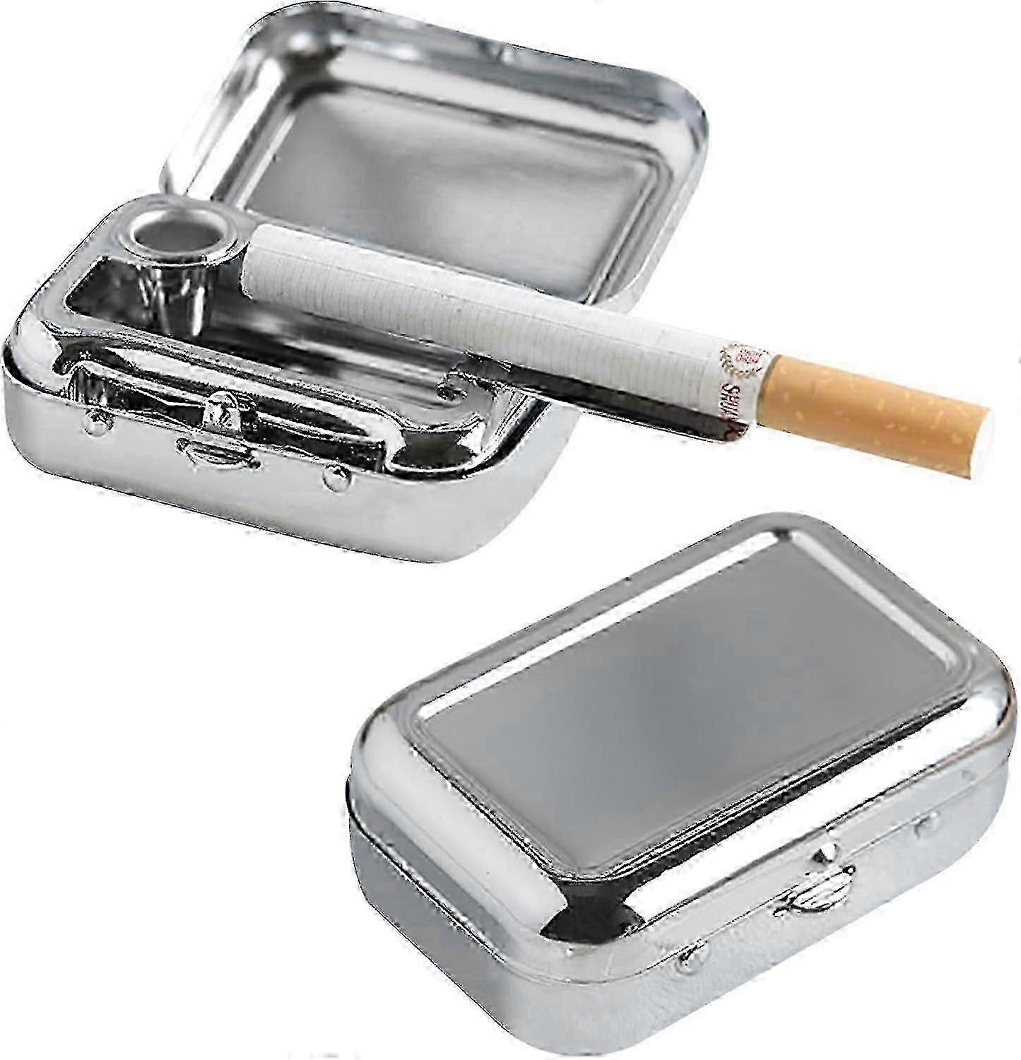 Pocket ashtray, for cigarettes on the move and when travelling, mini, portable, metal, with lid, odourless