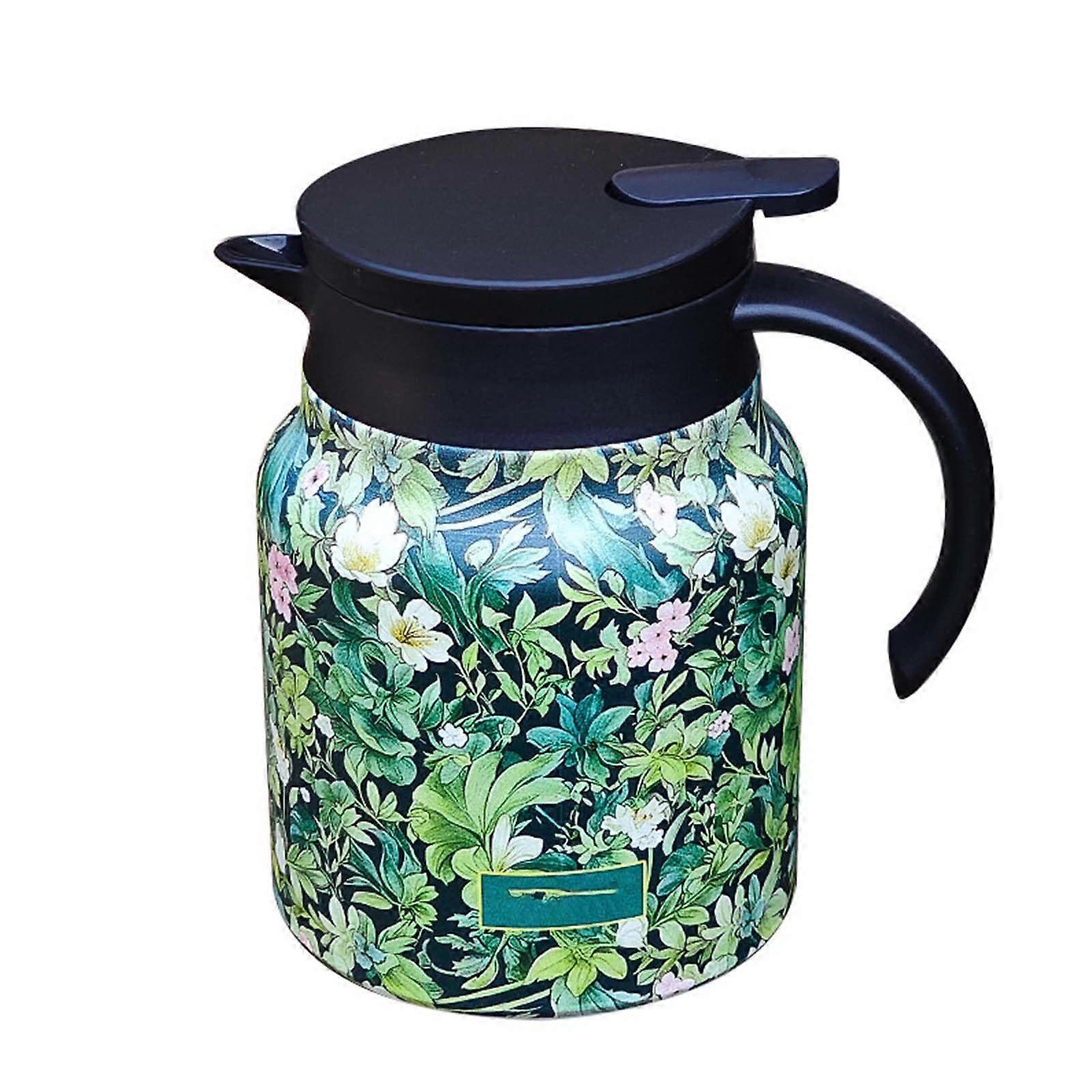 Insulated Teapot Stainless Steel With Built In Retro Cover 1000ml Green Retro Flower Pattern For Hot Or Cold Beverages