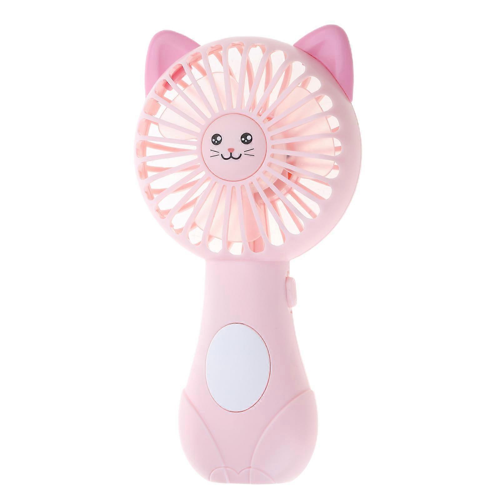Portable Handheld Fan Cartoon Pattern CatEar Design AA Battery Powered For Home And Travel Pocket Size