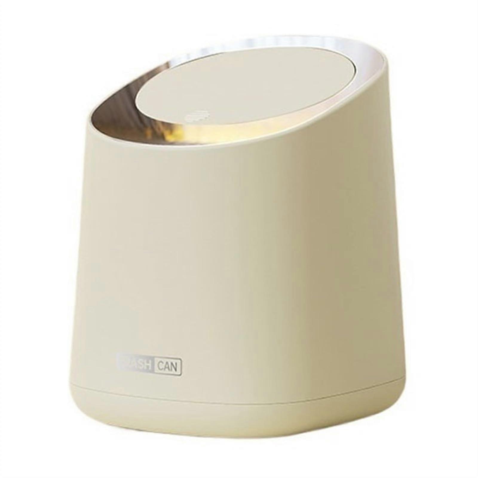 Indoor Trash Can Desktop Trash Can, Countertop Mini Trash Bin With PressType Lid, Cream White Plastic Wastebasket
