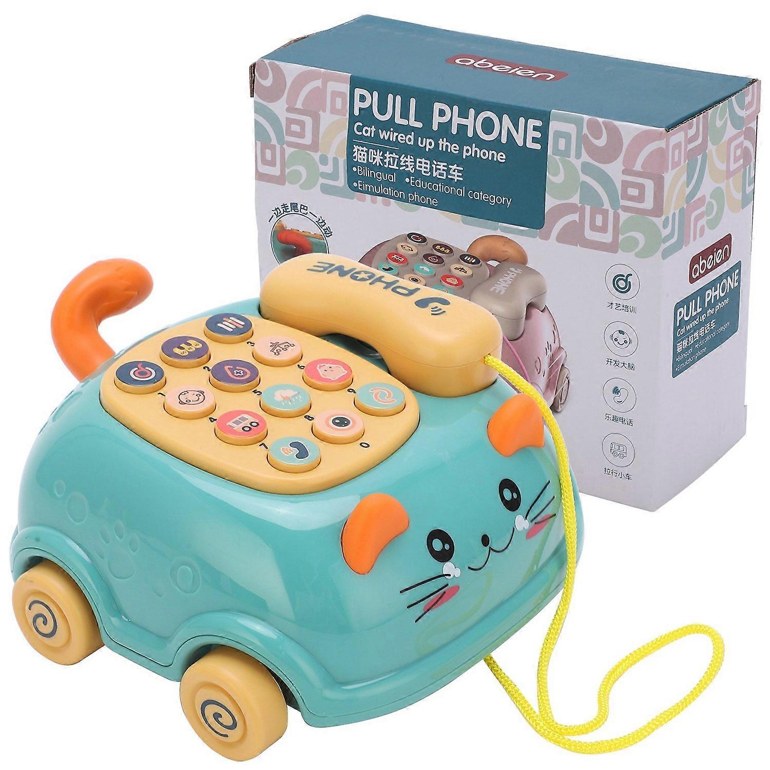 Kids Cute Mobile Phone Toy 16 Different Functions Children Simulation Cat Phone CarGreen
