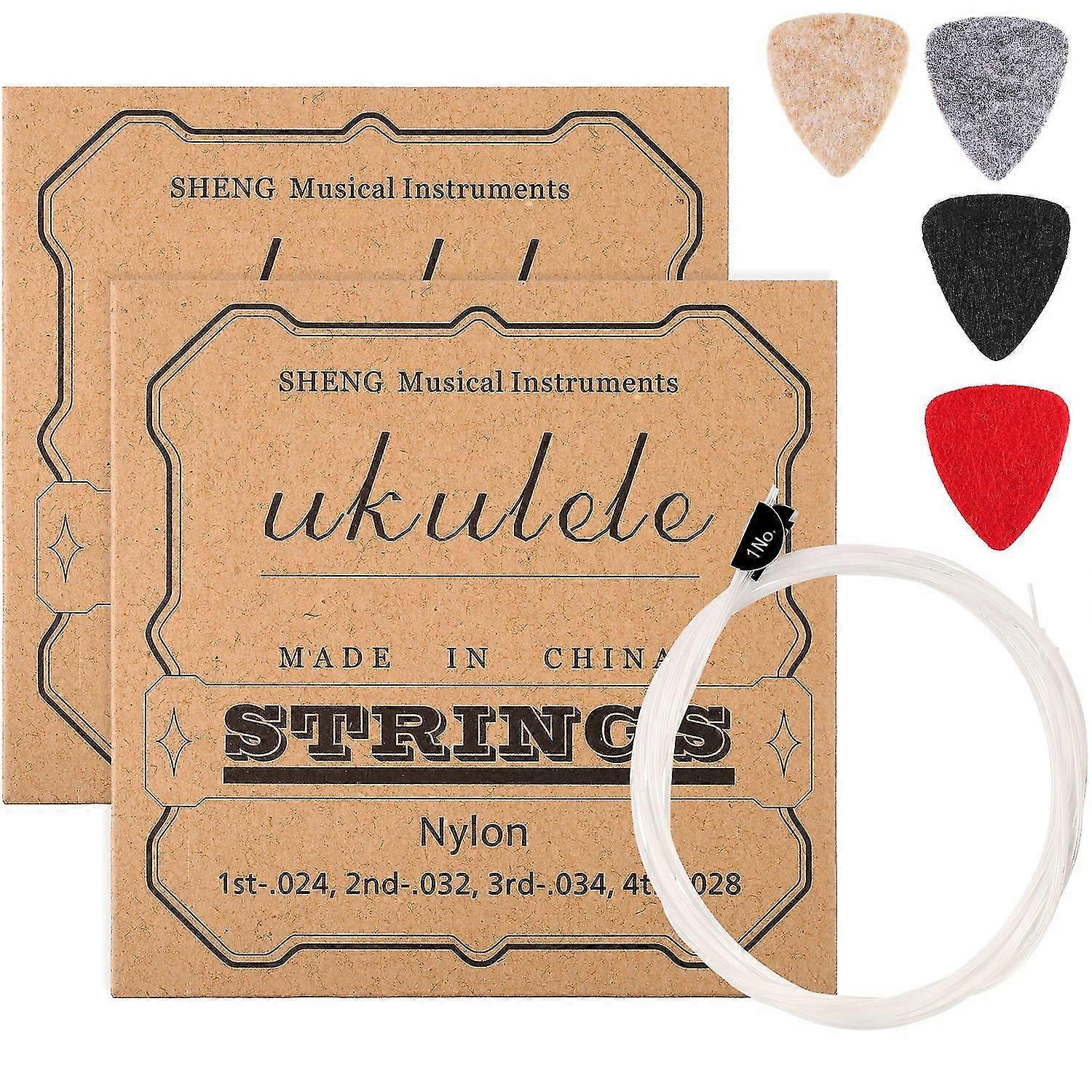 Nylon Ukulele Strings With 4 Felt Picks, Strings Are White, Picks Are Sent In Random Color