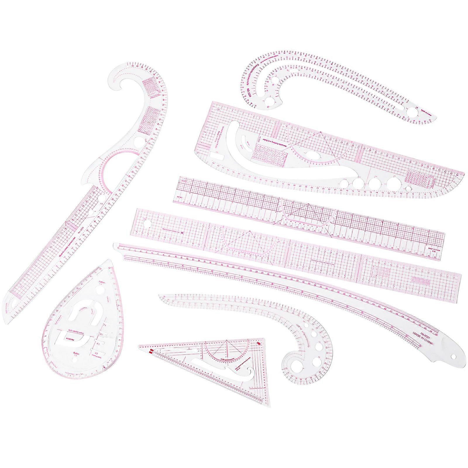 Complete 9PC  Measuring Set Flexible Plastic Rulers For Clothing Design And Craft Projects Multicolor