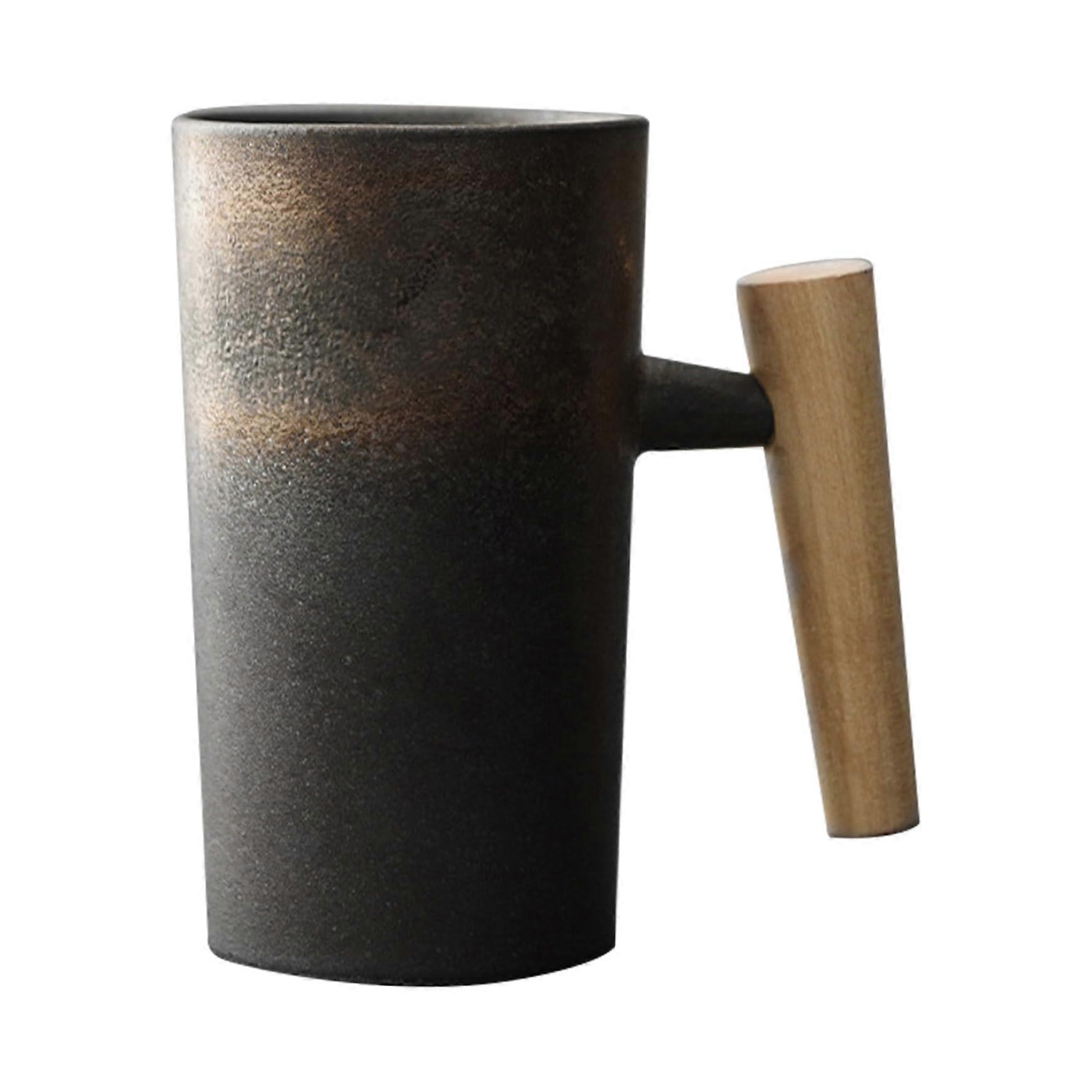 Japanese Style Ceramic Coffee Mug 220ml with Ergonomic Wooden Handle and Elegant Vintage Design