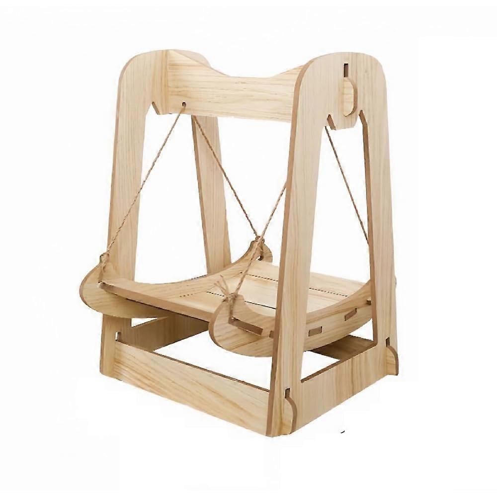 Wooden Cat Hammock Swing with AntiRollover Stability, Elevated Lounge Bed for Small Pets