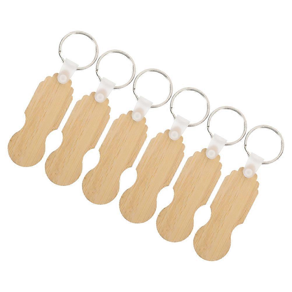 Shopping Cart Token 6Pcs Bamboo Keychain Set for Shopping Convenience