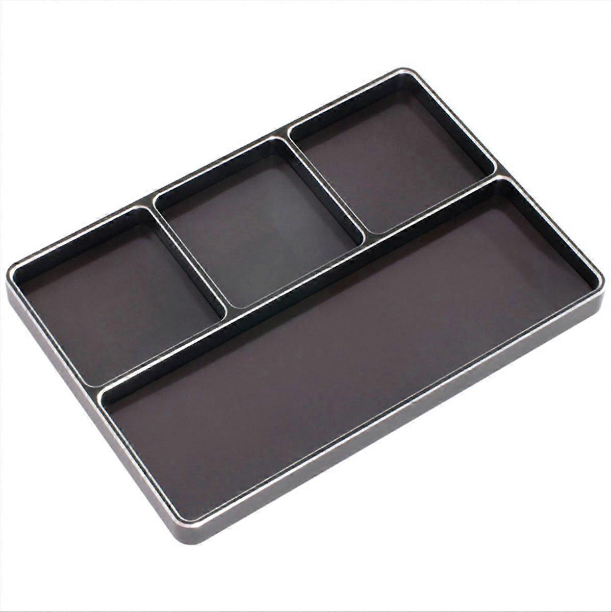 Four-Grid Simple Screw Disk Storage Box Metal Nut Screw Tray,Black