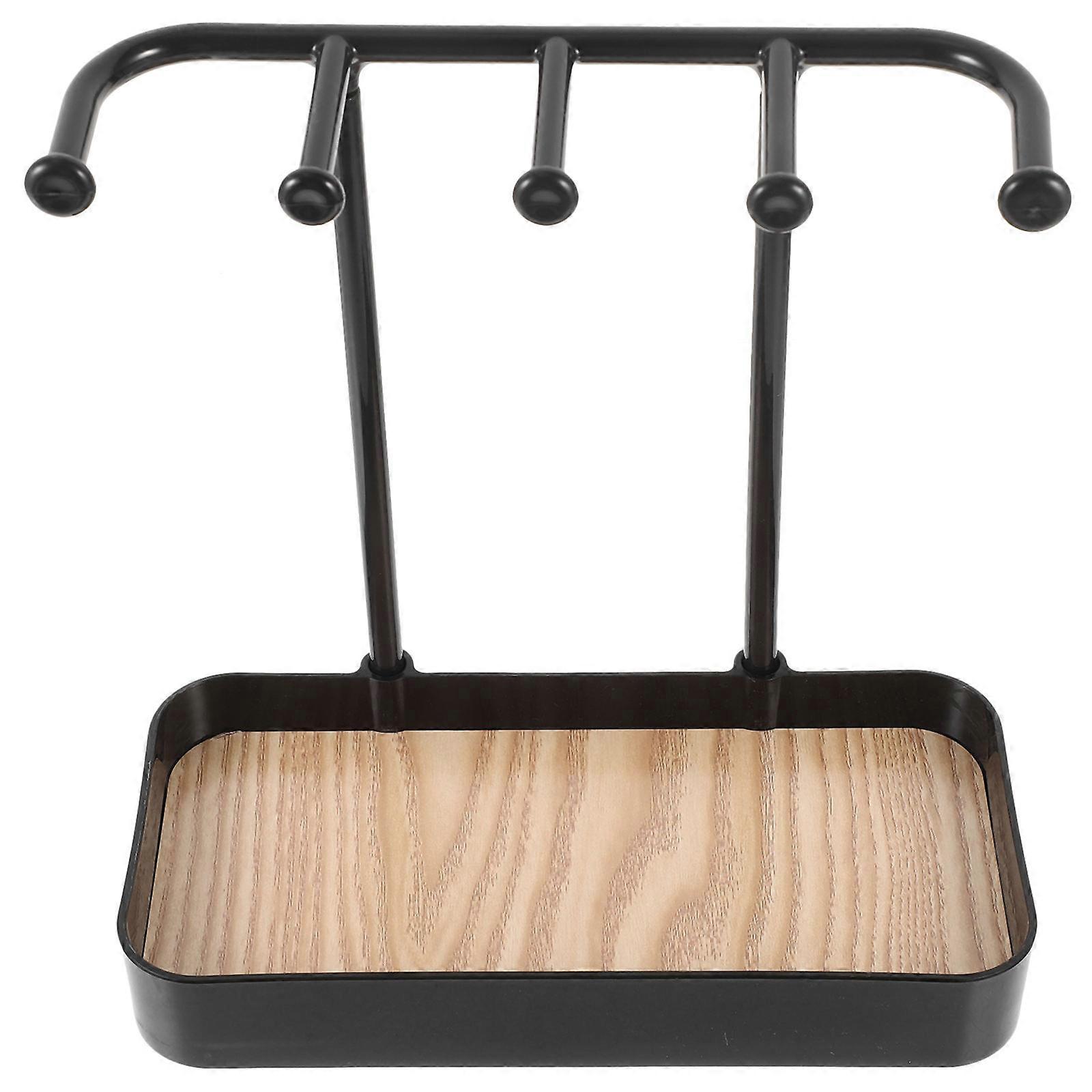 Black Multi-use Earring Necklace Rack for Storage with PP Wood Material and Rectangular Base