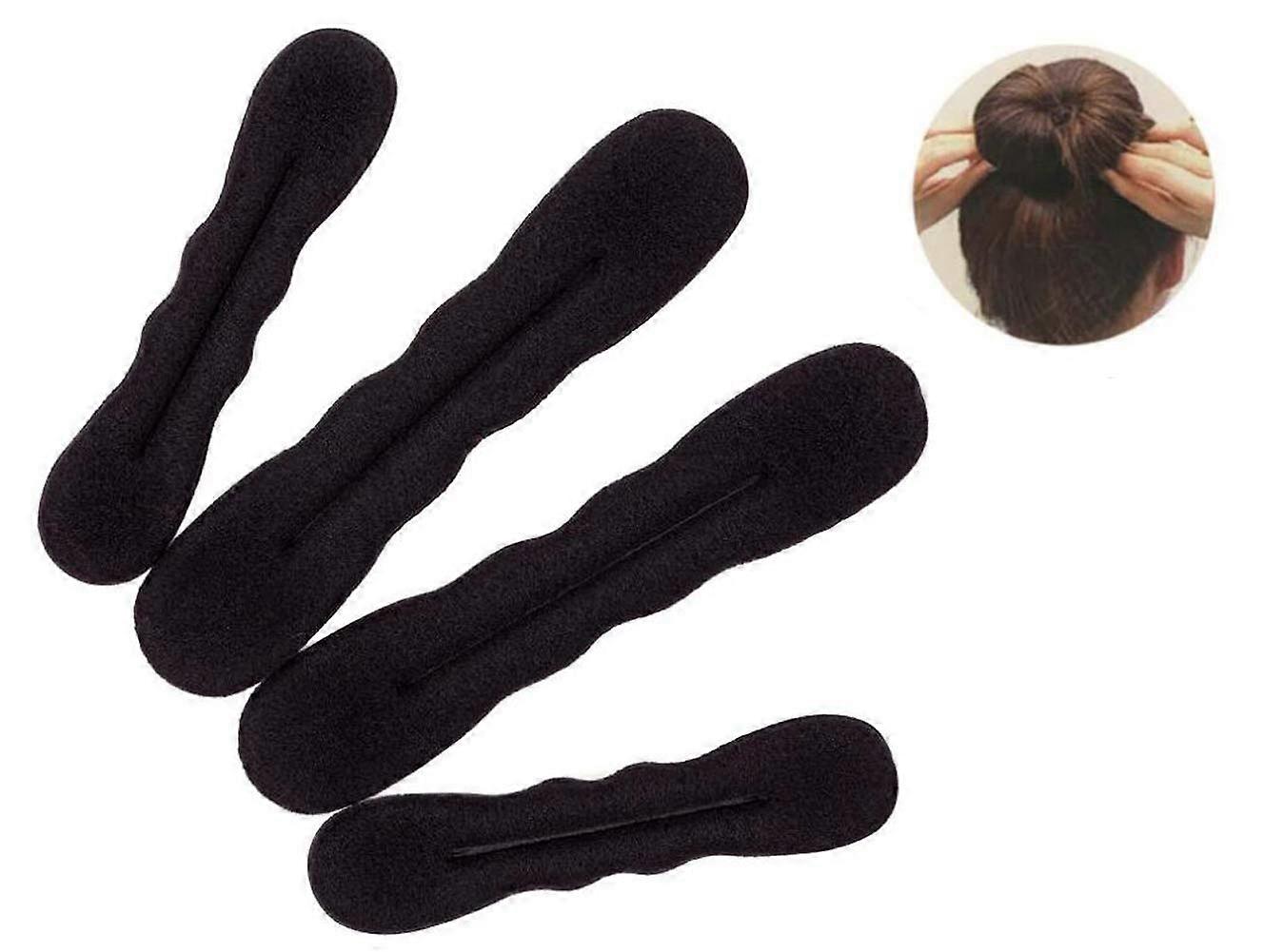 Hair Bun Maker Set with Foam Sponge Donut Shaper, Black, 4pcs (2 Large 2 Small) for Women