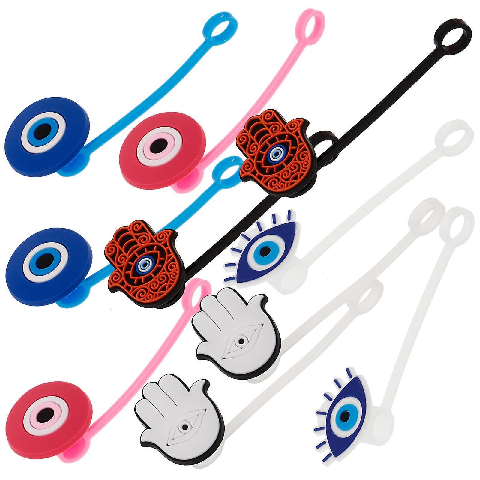Reusable Evil Eye Straw Caps Silicone Drinking Straw Covers 10Pcs