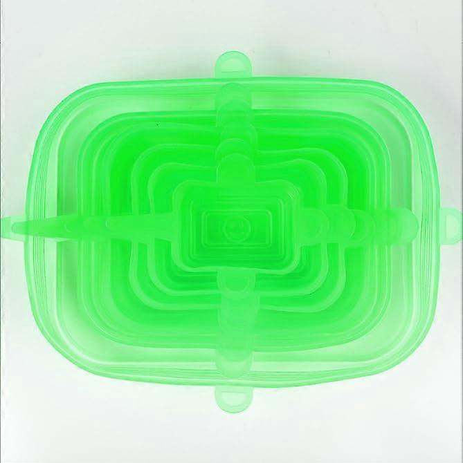 6 Pack Silicone Stretch Lids, Reusable Food Storage Covers with Airtight Seal, 6 Sizes, Microwave Safe, Square Green