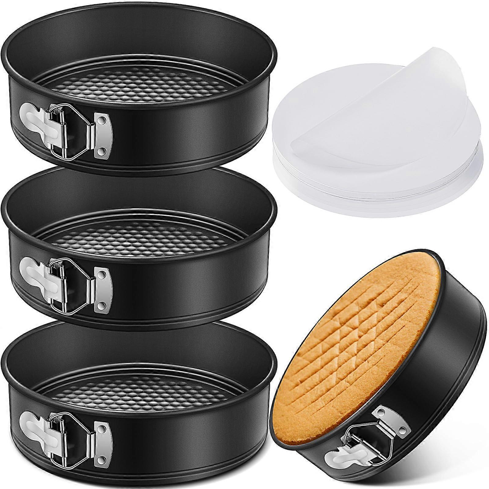 3 Pcs 9 Inch Nonstick Springform Pan with Removable Bottom and 150 Liners for Cheesecake Cake