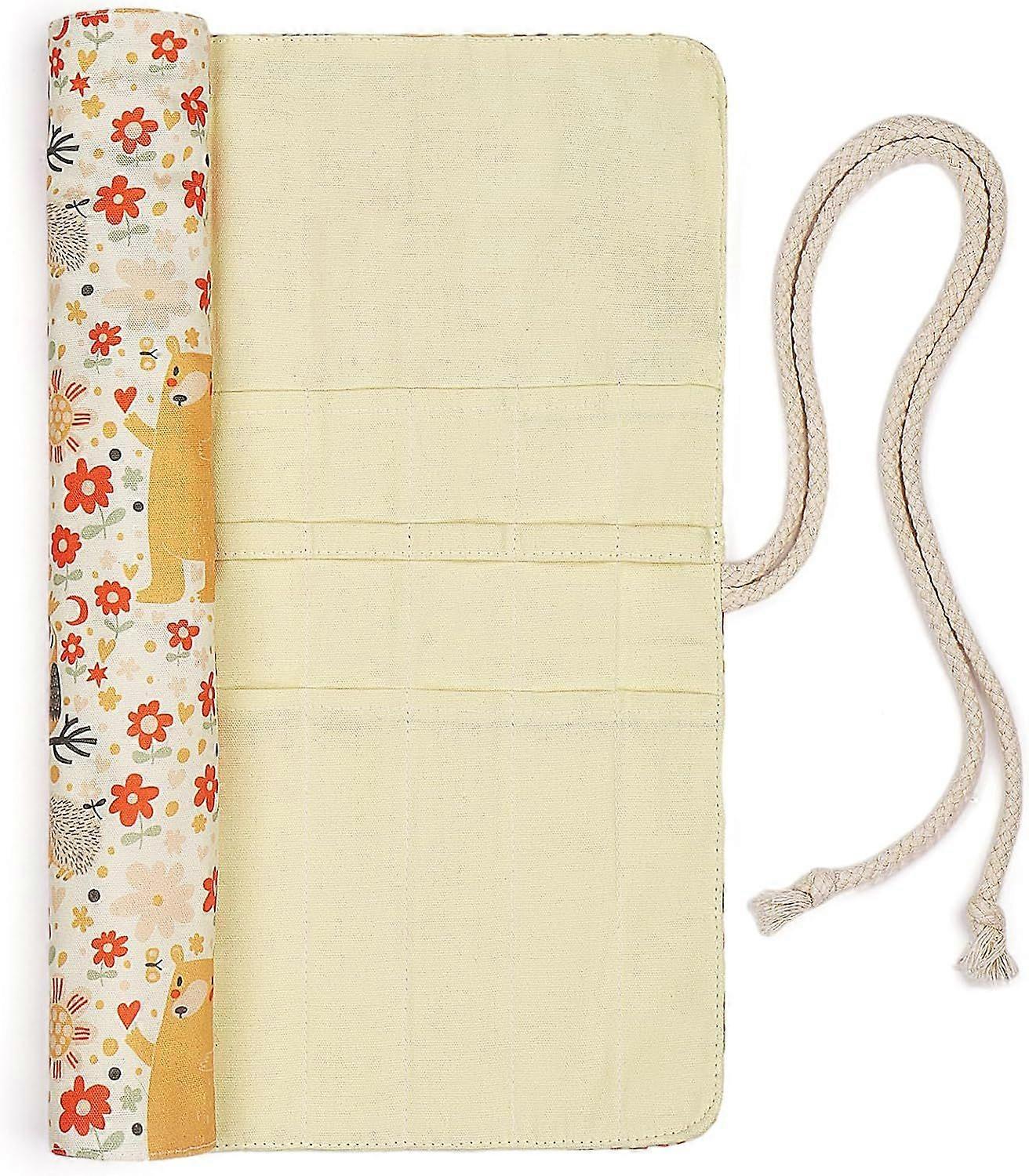 Knitting Needle Case (Canvas) - Organizer with 20 Slots for Needles and Hooks