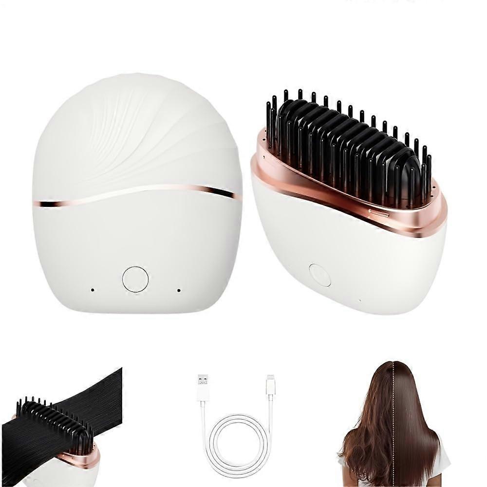 Cordless Hair Straightener Brush with Dual Temperature, AntiScald Shell and Travel Mirror, White