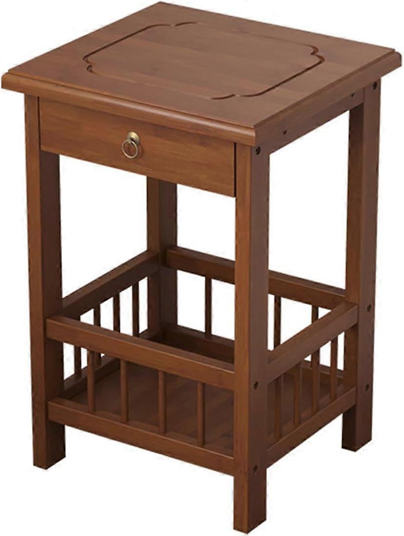 Wooden Side Table with Drawer and Shelf, Small End Table for Living Room Bedroom 33x33x50CM