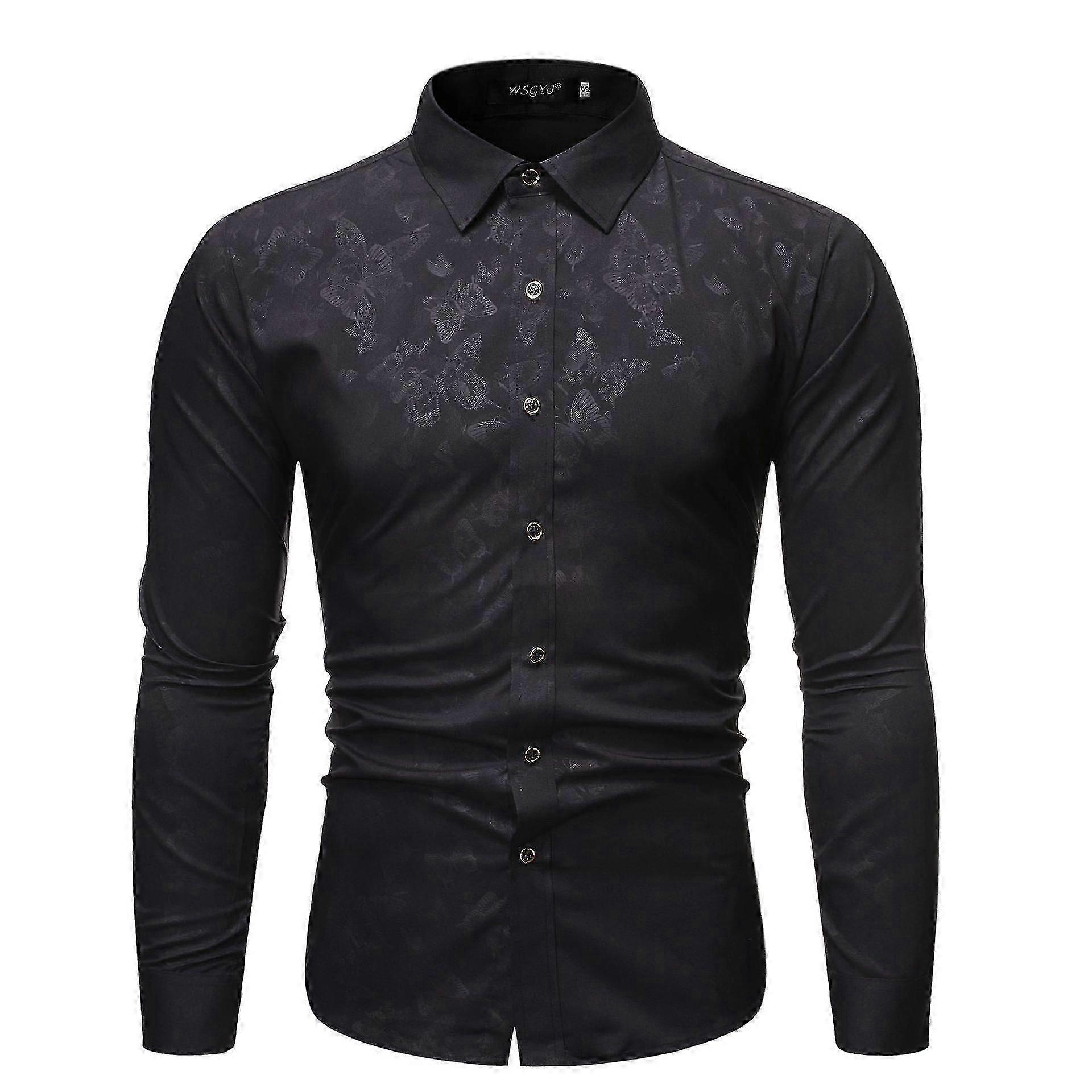 Men's Butterfly Floral Printed Long Sleeve Shirt