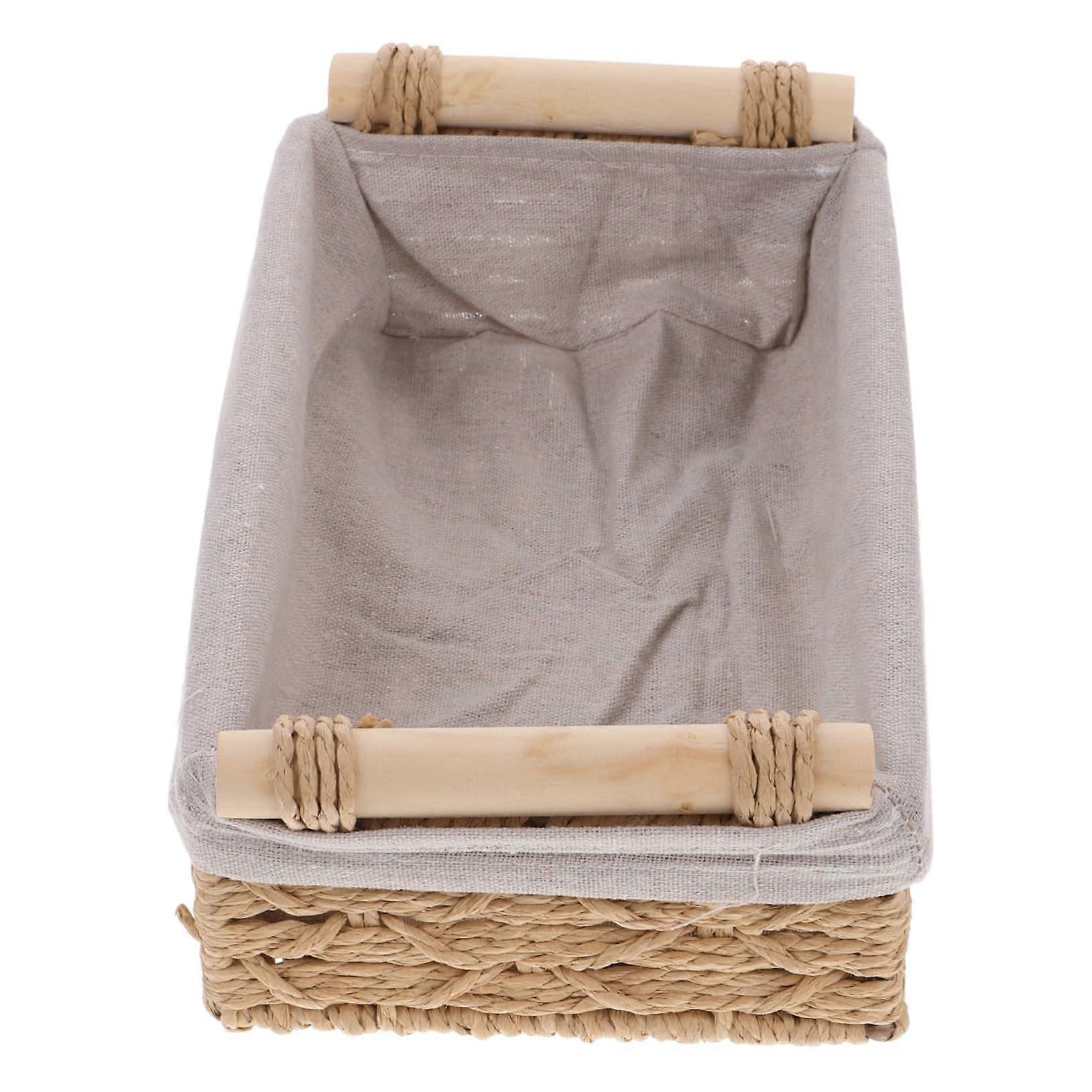 Small Paper Rope Storage Basket with Handles, Wood Frame Woven Organizer for Closet and Desk