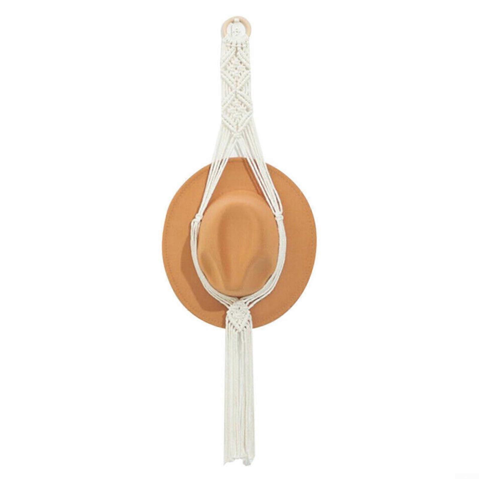 Macrame Hat Rack Wall Mounted Organizer Rustic Boho MultiTier Cotton Rope Holder for Wide Brim Hats