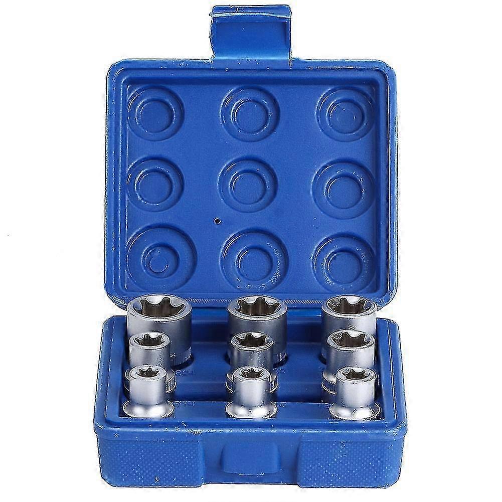2025 9pcs 1/2" Drive E Type Torx Star Bit Socket Set E10 E24 Repair Tool Kit