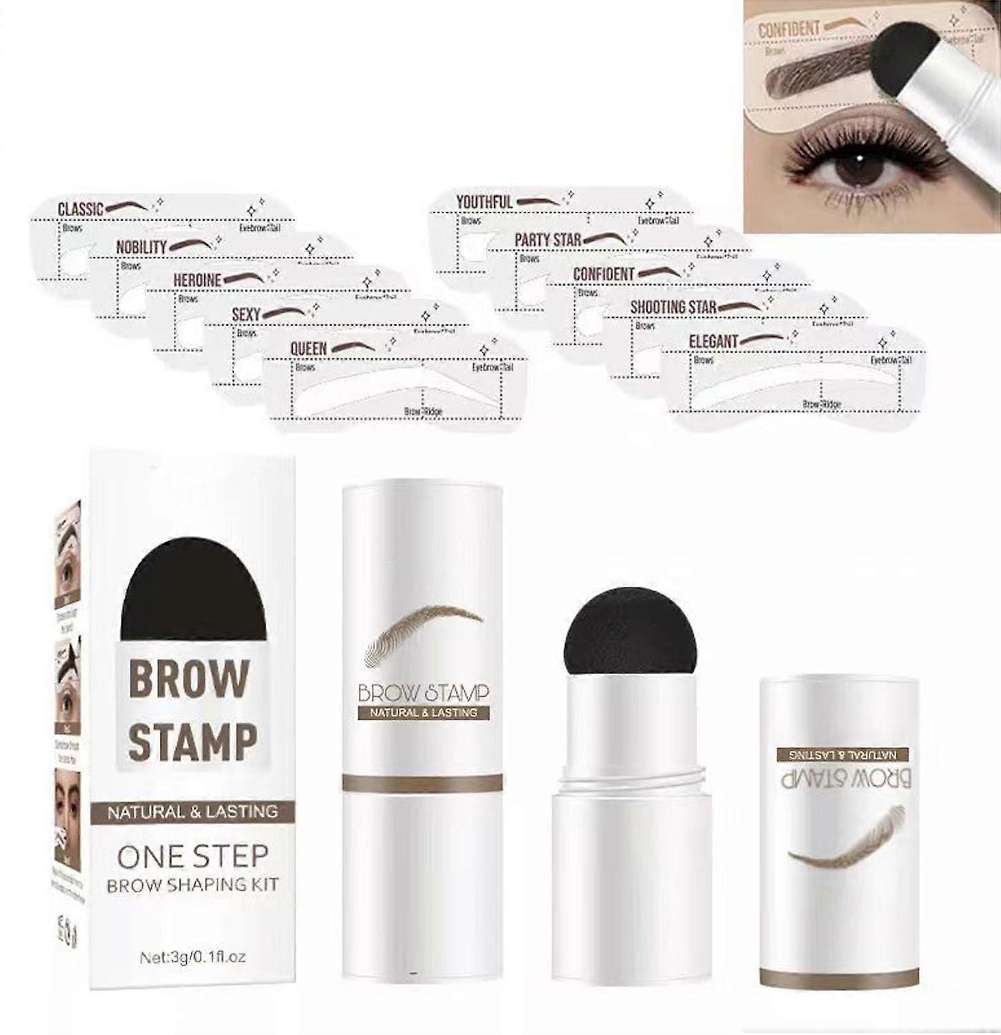Waterproof Gray Eyebrow Stamp Kit with 10 Reusable Stencils for Natural LongLasting Brows