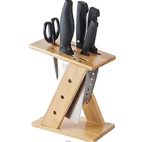 Bamboo Cross Kitchen Knife Block Stand with Stable Base and EcoFriendly Compact Storage