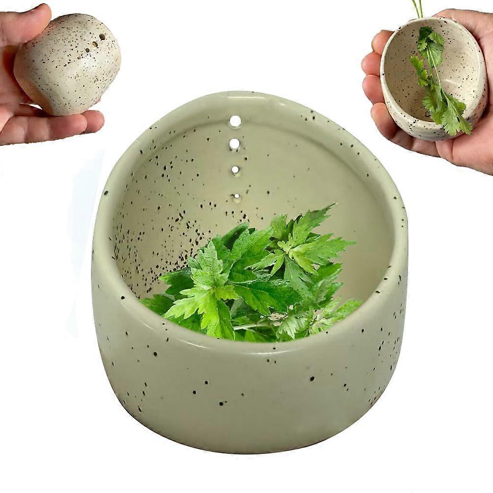 Handmade Ceramic Herb Stripper Bowl with Multiple Hole Sizes for Leafy Greens and Kitchen Use