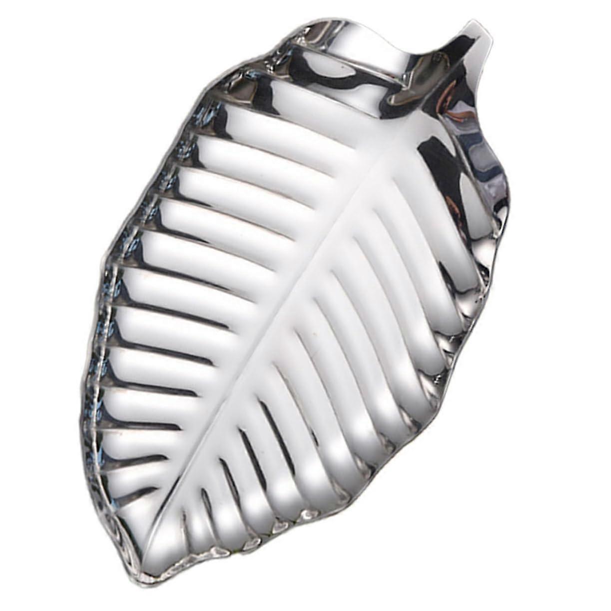 Stainless Steel Serving Tray with Elegant Leaf Design for Snacks Fruit and Decorative Tabletop Storage