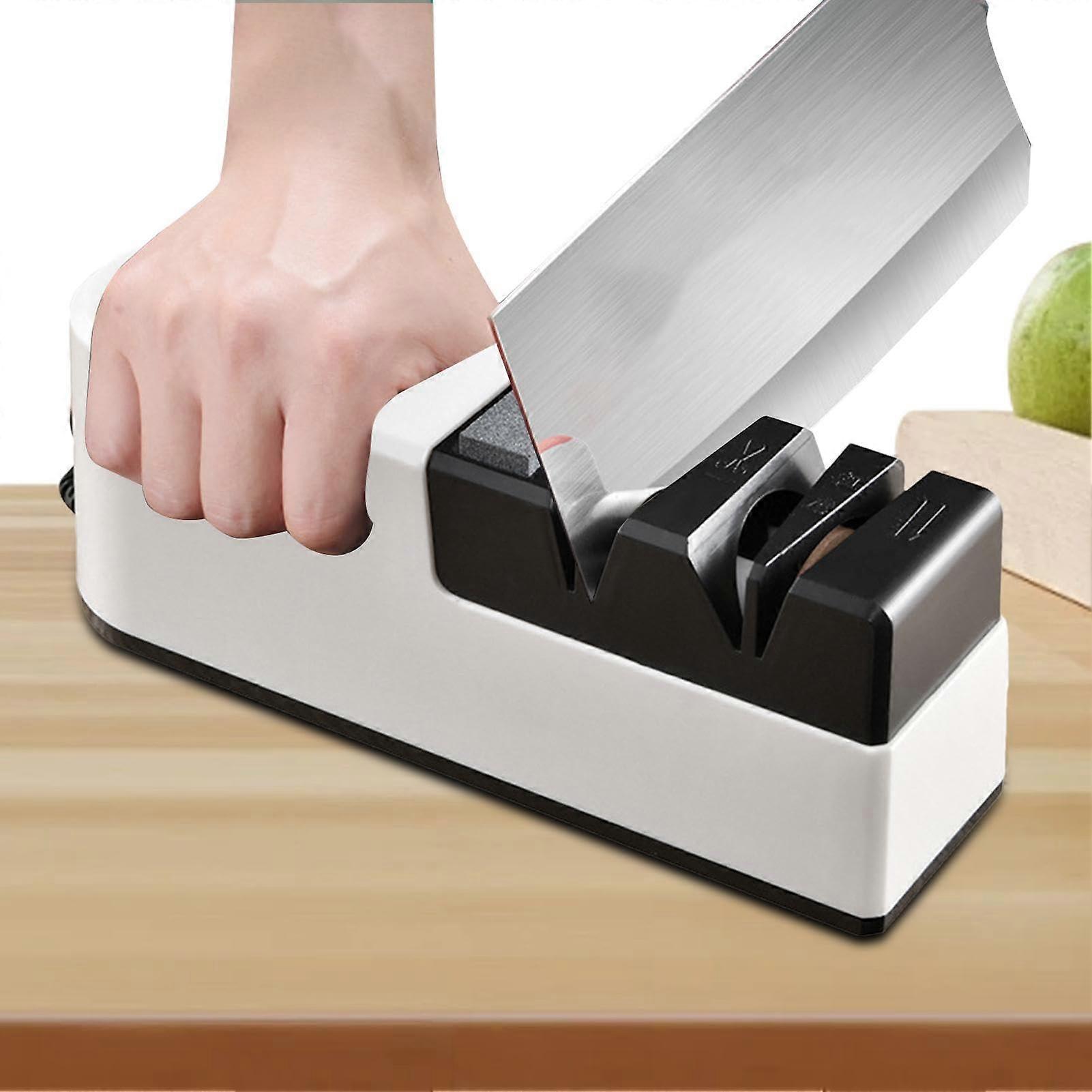 Electric Knife Sharpener USB Rechargeable with FourStage Automatic Precision Sharpening for Kitchen (White)