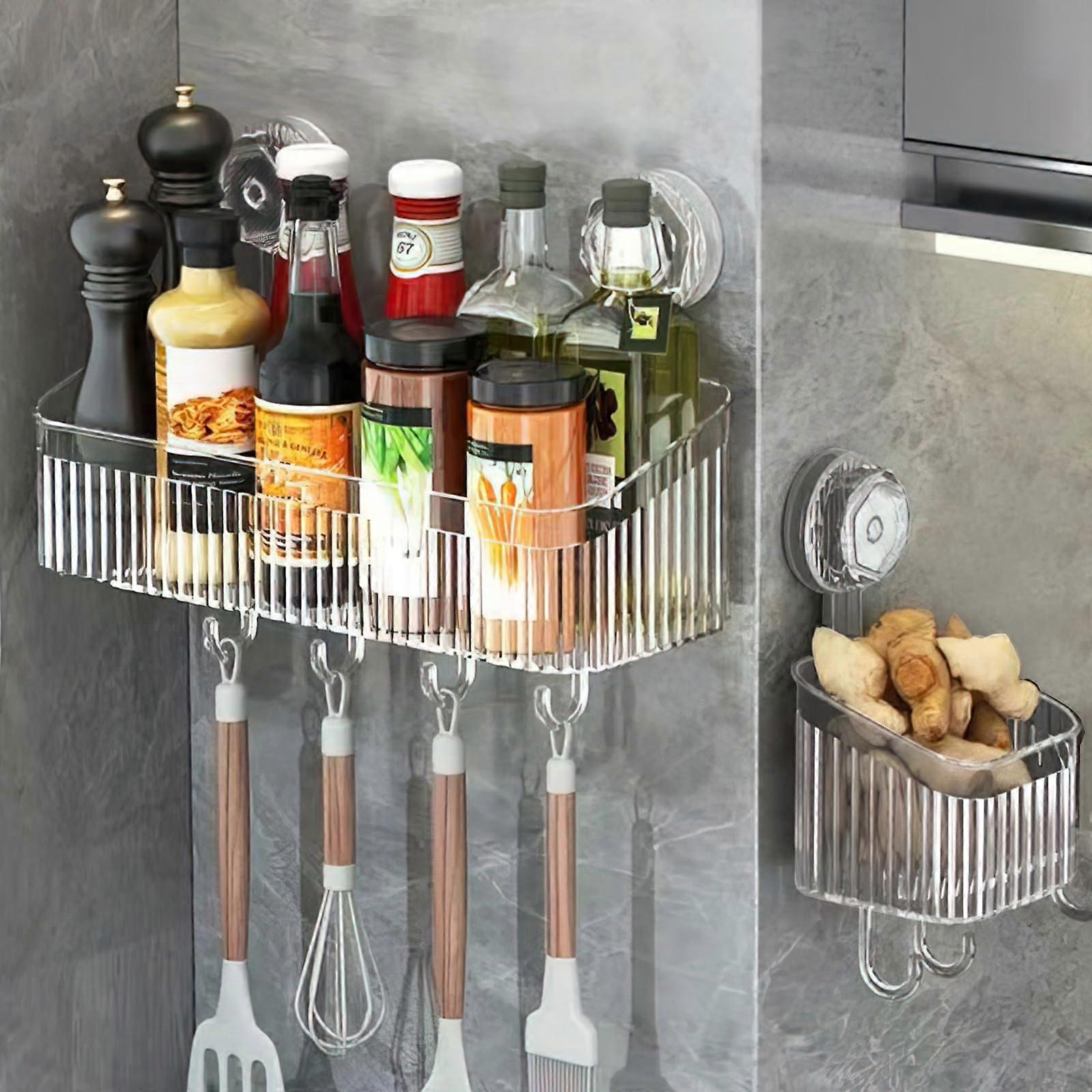 Bathroom Suction Storage Organizer Set, NoDrill Shower Rack with Strong Suction Cups, 2PCS Transparent