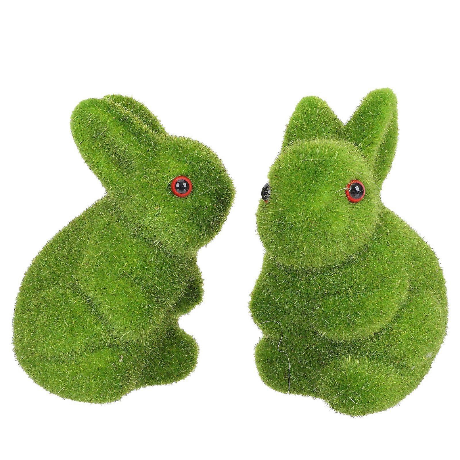 2Pcs Flocking Rabbit Adornment Garden Bunny Decor Easter Party Shooting Prop