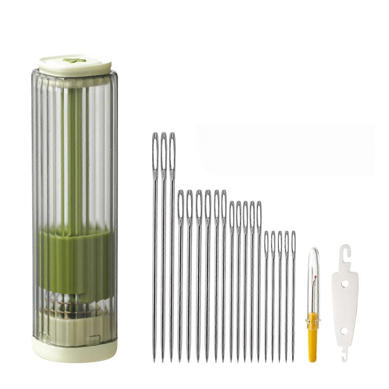 Sewing Needle Case with Magnetic Storage, Compact Travel Kit with Threaders, Green