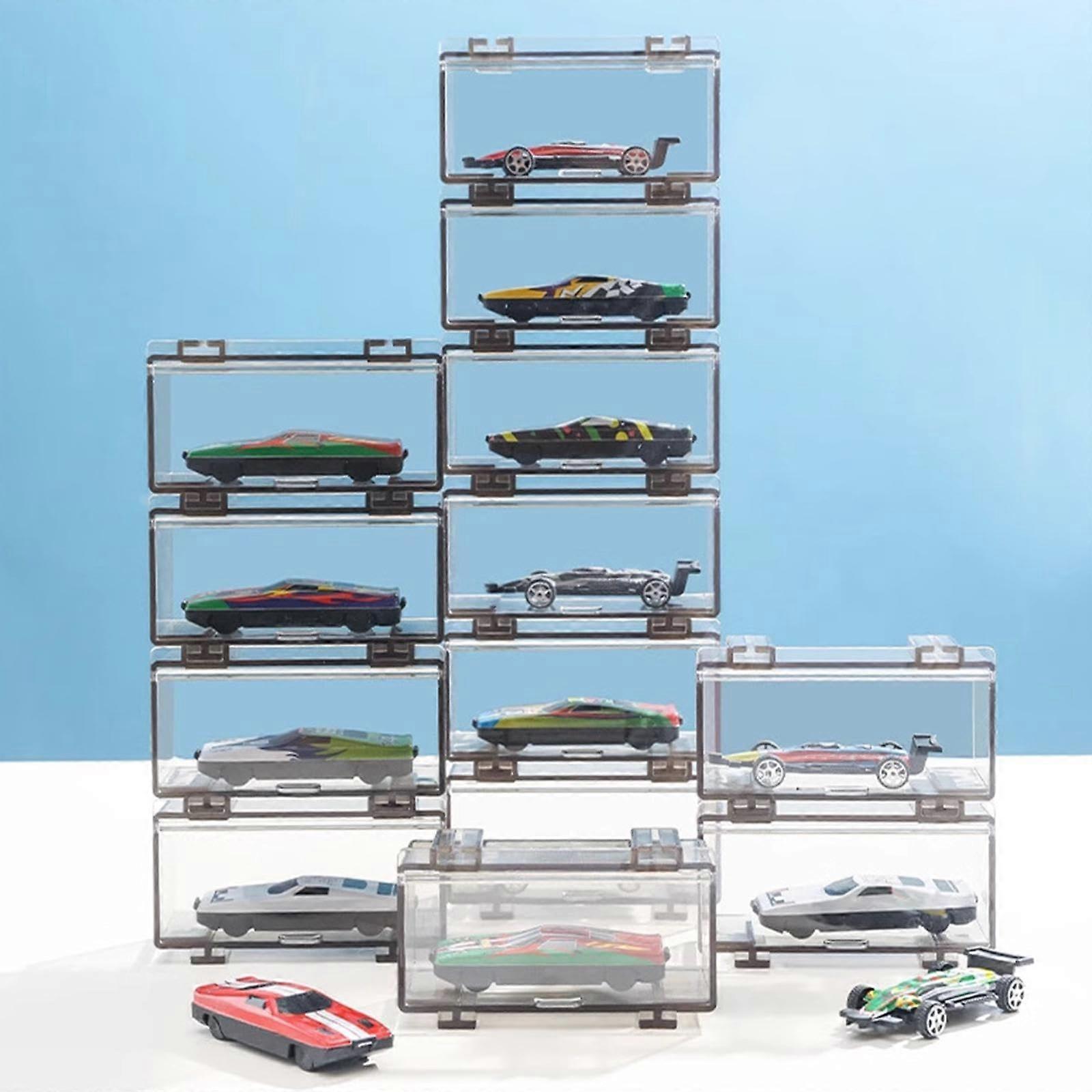 Model Car Display Case with Dustproof Flip Lid, Clear Acrylic 1/64 Scale Stackable Storage Box