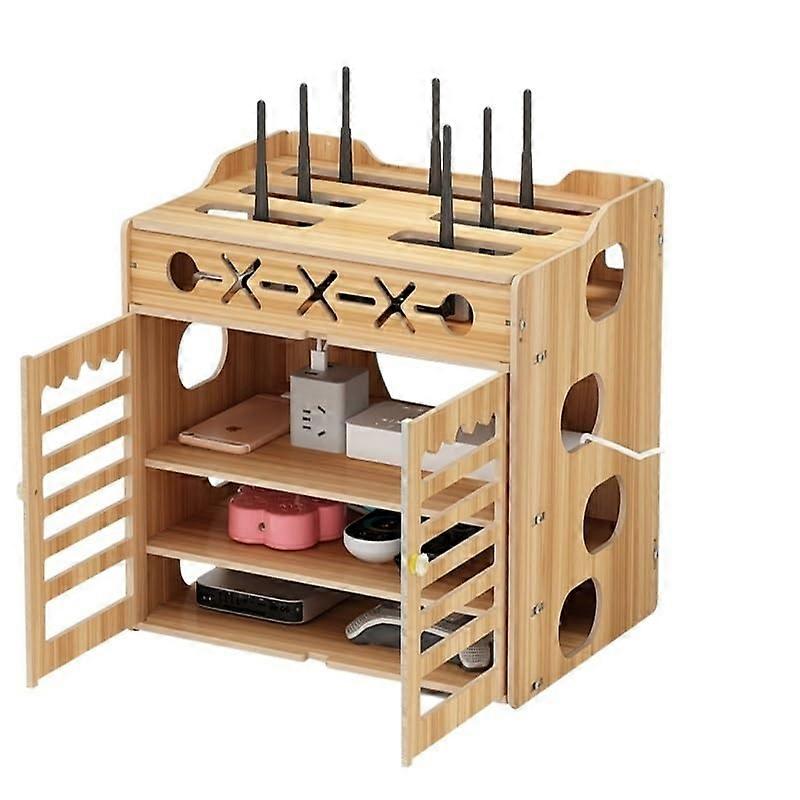 Wooden WiFi Router Storage Box with Shelf, Multifunctional Cable Management for Clutter Hide