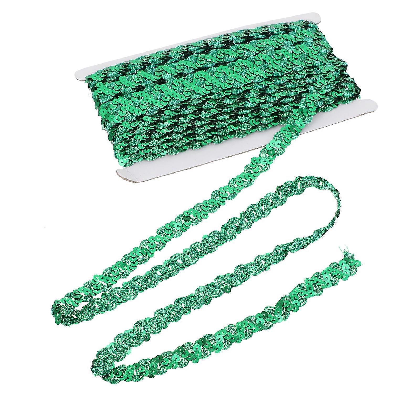 Polyester Sequin Braid Trim for Decoration 1 Roll Green Sewing Ribbon