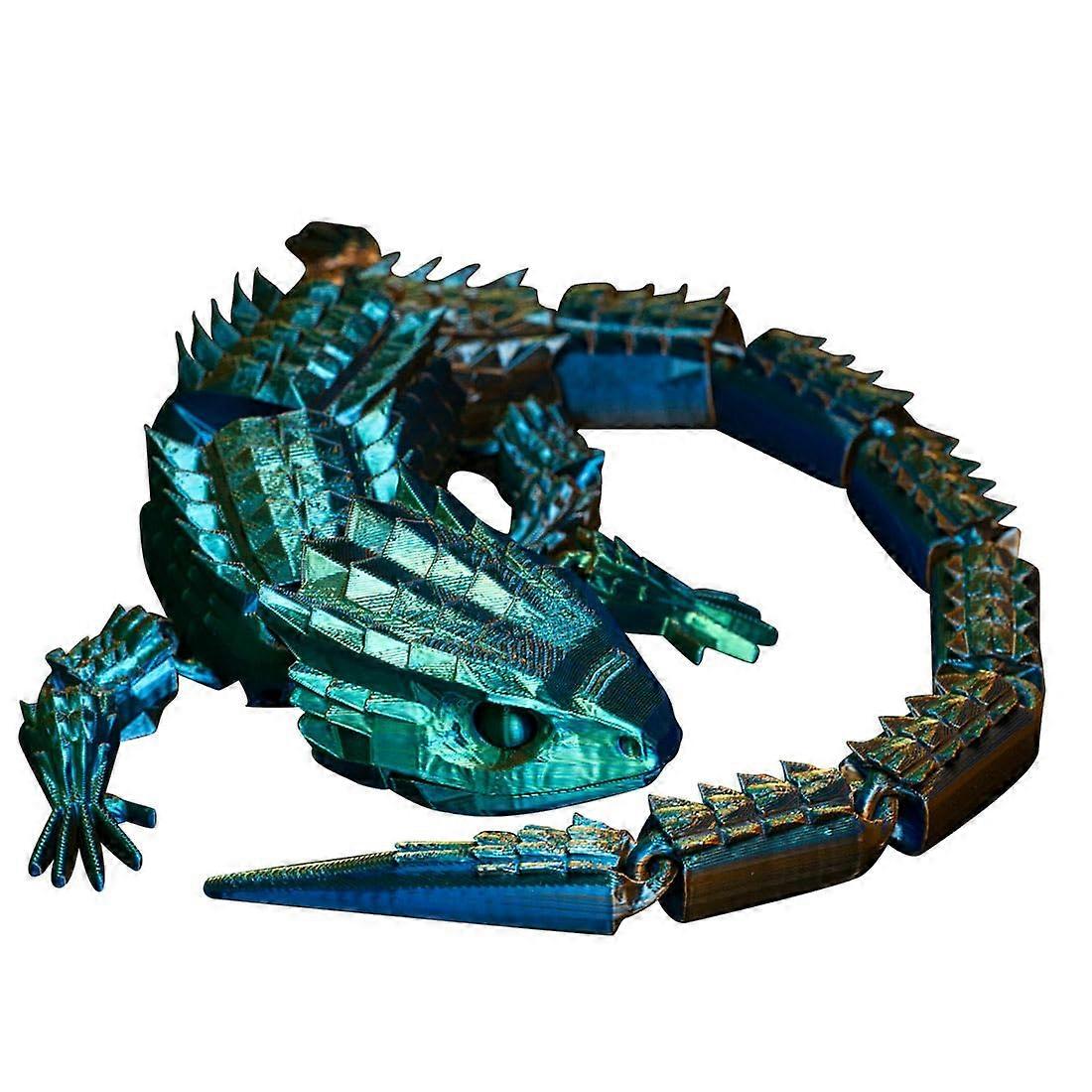 3D Printed Lizard Figurine with Fully Movable Joints, Gradient Green Flexible Model Decor