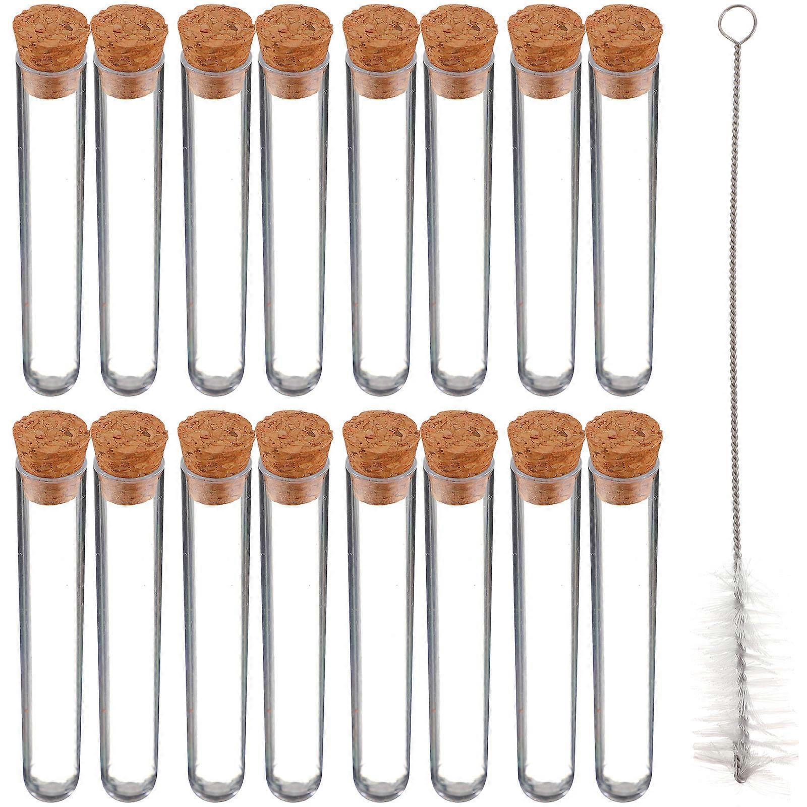 Test Tubes Plastic with Cork Stoppers for Scientific Use 100Pcs Set