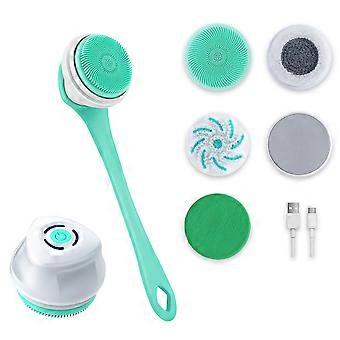 Electric Back Scrubber for Shower with Long Handle, 5 Heads, Waterproof Rechargeable Design, Green