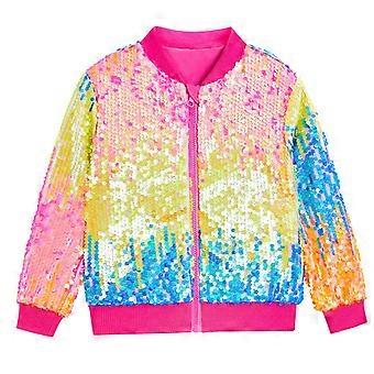 Jasjes met pailletten voor meisjes, kleurrijk, met lange mouwen en ritssluiting, perfect voor de kerst, glanzende modieuze kleding, jas, bovenkleding, maat 10-12 jaar.