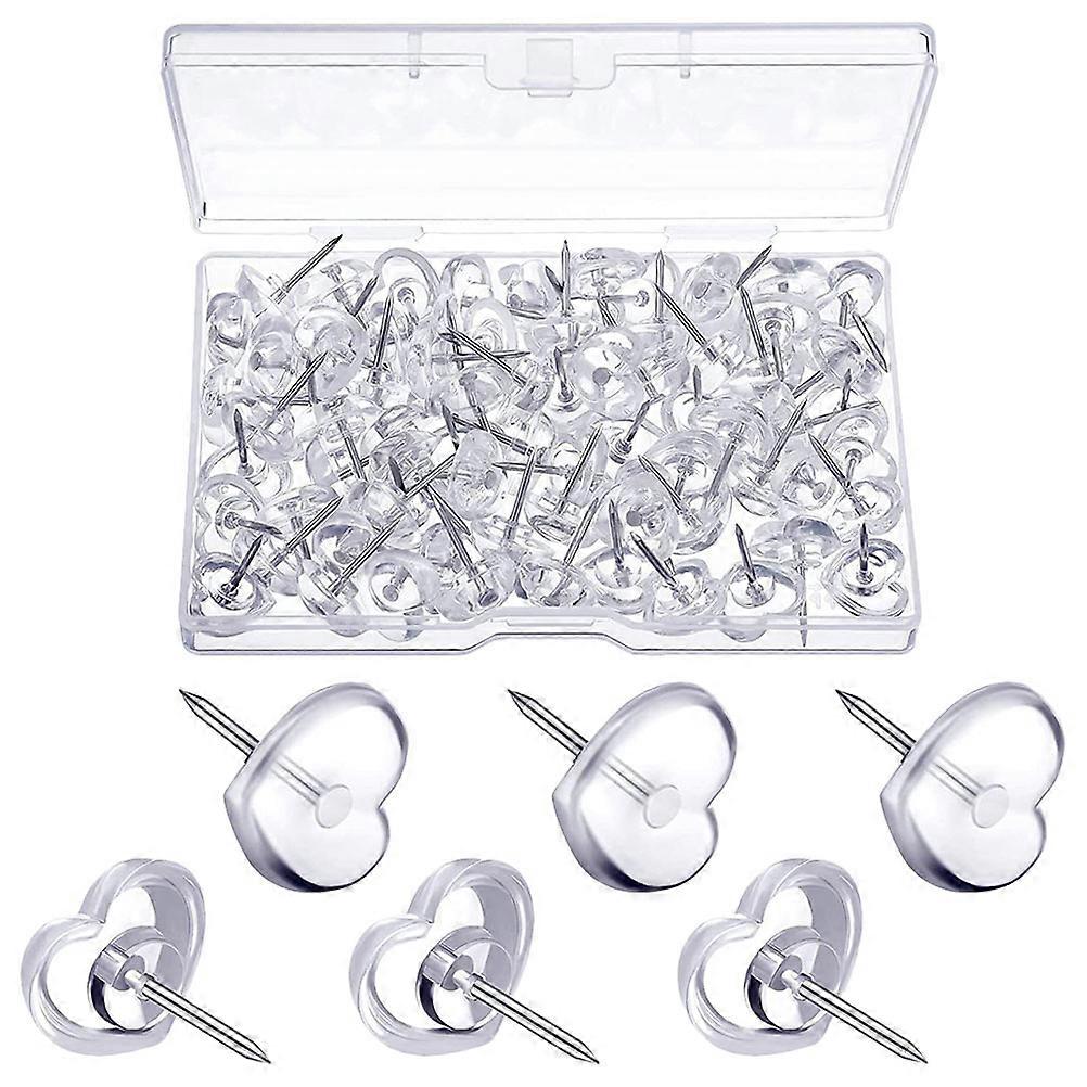 200Pcs Transparent Multi-Function Heart Shaped Push Pin for Office Use